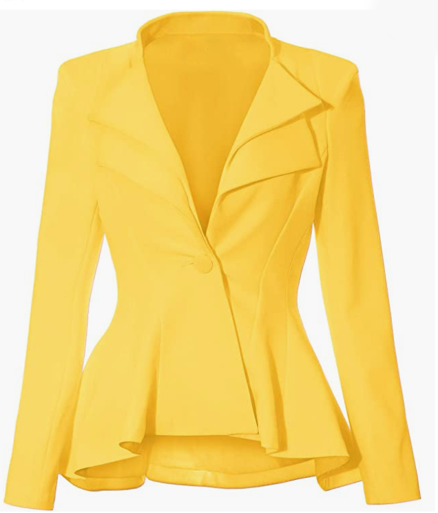 Women Double Notch Lapel Sharp Shoulder Pad Office Blazer