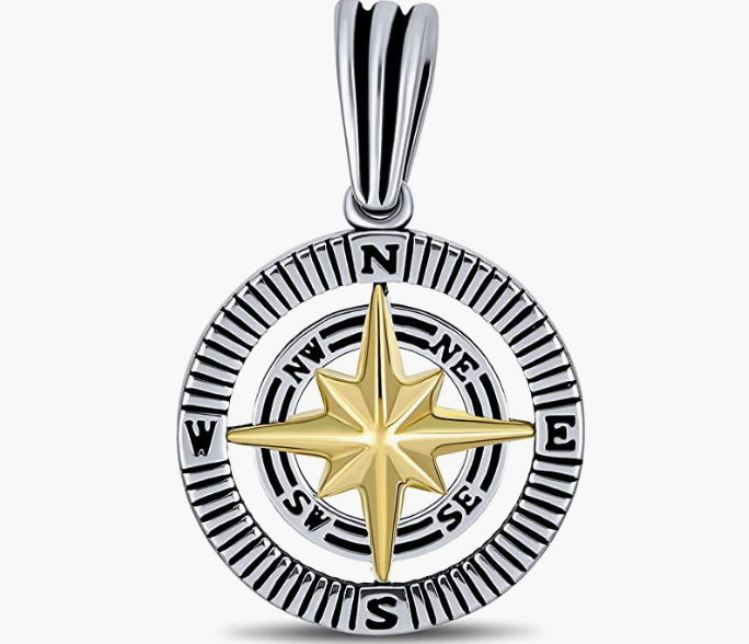 Inspirational North Star Rose Compass Pendant Necklace For Men For Women
