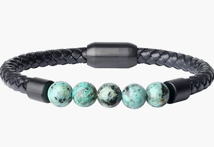 REAL Leather Stone Beaded Bracelet for Men