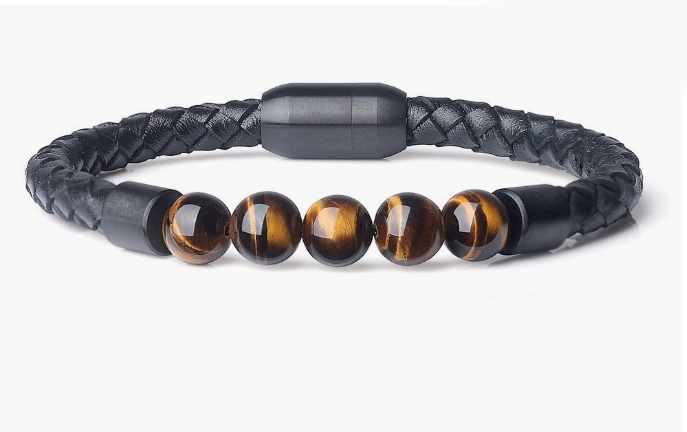 REAL Leather Stone Beaded Bracelet For Men