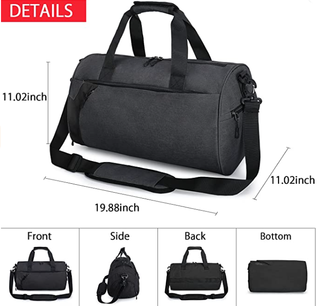 Sport Bag for Men Lightweight Carry On Bag with Pockets Waterproof Gym Travel