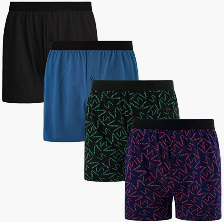 Men's Boxer Shorts 100 Percent Cotton Underwear Breathable Boxers 4-Pack