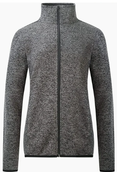 Women's Long Sleeve Sweater Fleece Zip Up Speckled Jacket With Pockets