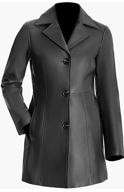 Women REAL Genuine Leather 3-Button Long Coat