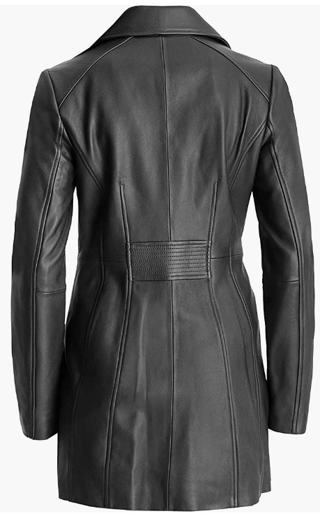 Women REAL Genuine Leather 3-Button Long Coat