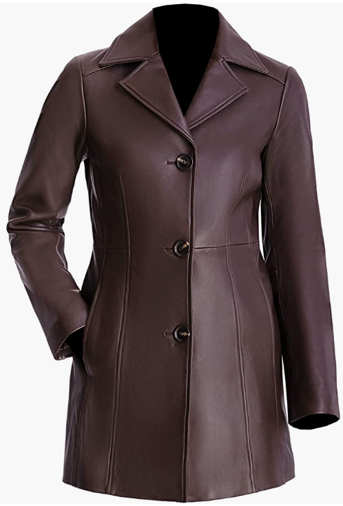 Women REAL Genuine Leather 3-Button Long Coat