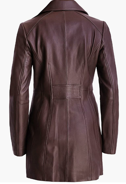 Women REAL Genuine Leather 3-Button Long Coat
