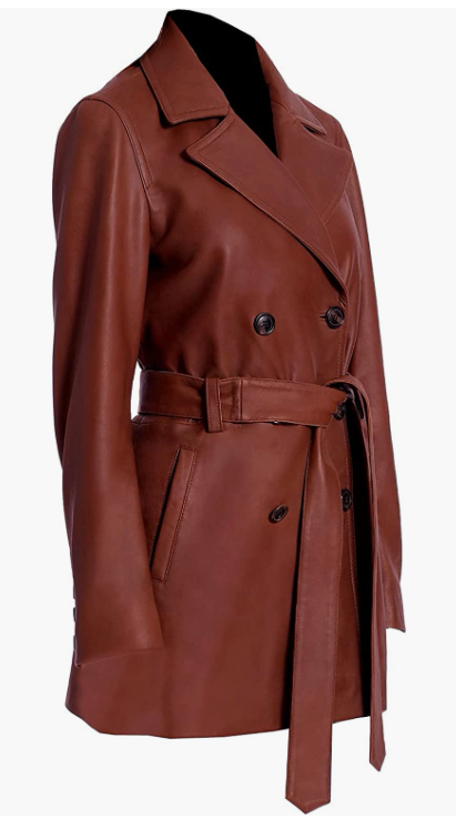 Women Genuine Leather Trench Coat Long Waist