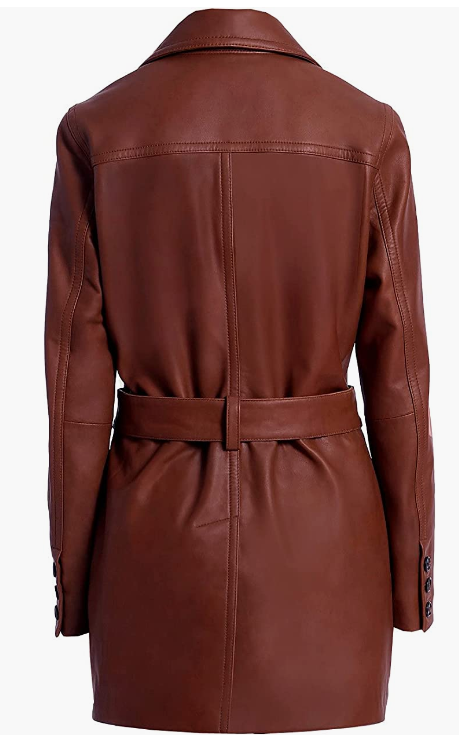 Women Genuine Leather Trench Coat Long Waist