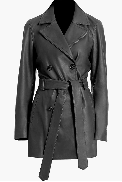 Women Genuine Leather Trench Coat Long Waist