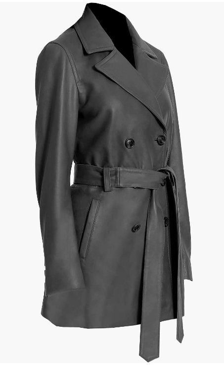 Women Genuine Leather Trench Coat Long Waist