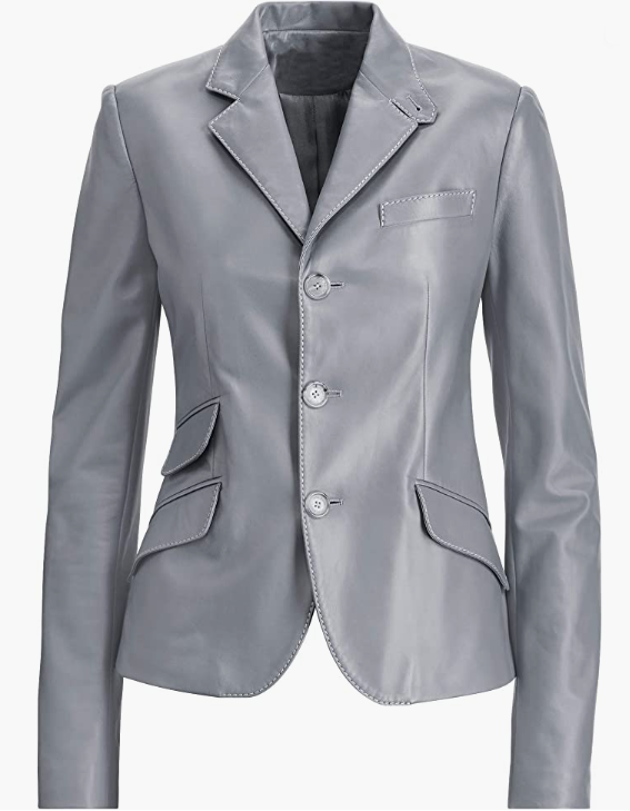 REAL Leather Women's  Jacket Slim Short GREY