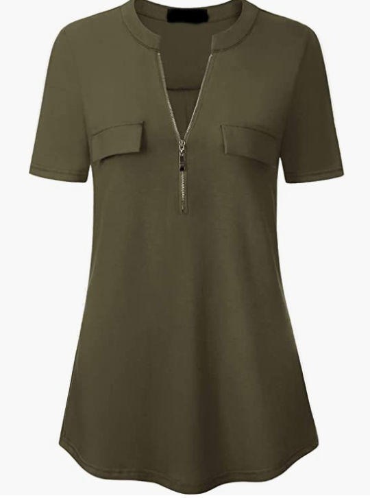 V Neck Short Sleeve Top Tunic Casua