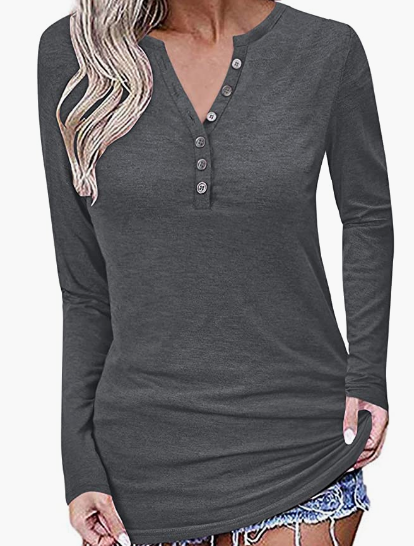 Button Casual Loose Fit Fall Blouse