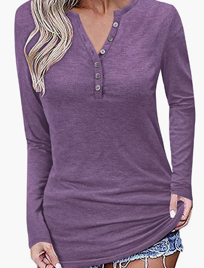 Button Casual Loose Fit Fall Blouse