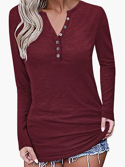 Button Casual Loose Fit Fall Blouse