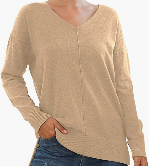 Women's Casual Lightweight V Neck Batwing Sleeve Knit Top
