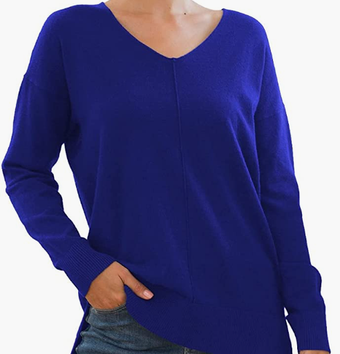 Women's Casual Lightweight V Neck Batwing Sleeve Knit Top
