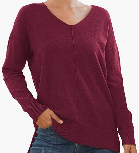 Women's Casual Lightweight V Neck Batwing Sleeve Knit Top