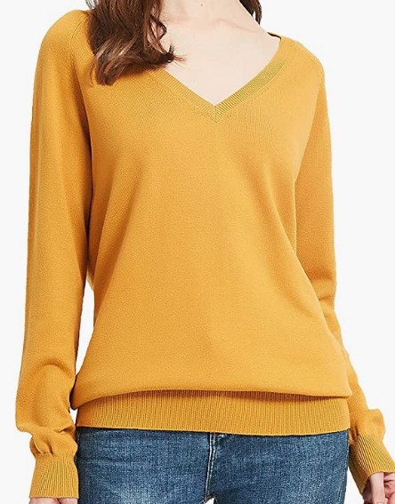 Pullover V Neck Long Sleeve Fashion Knitted Women's Cotton Sweater