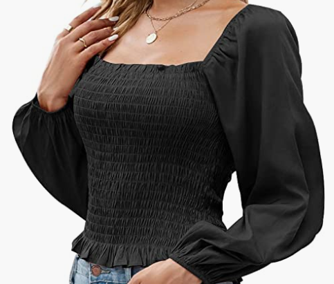 Long Sleeve Shirts Womens Blouse Sexy Casual Slim Fitted Top Square Neck