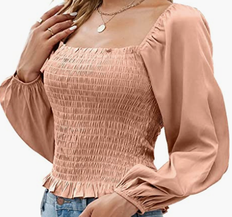 Long Sleeve Shirts Womens Blouse Sexy Casual Slim Fitted Top Square Neck