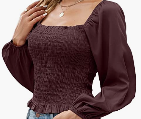 Long Sleeve Shirts Womens Blouse Sexy Casual Slim Fitted Top Square Neck