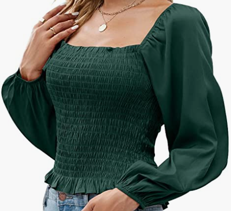 Long Sleeve Shirts Womens Blouse Sexy Casual Slim Fitted Top Square Neck
