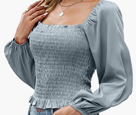 Long Sleeve Shirts Womens Blouse Sexy Casual Slim Fitted Top Square Neck