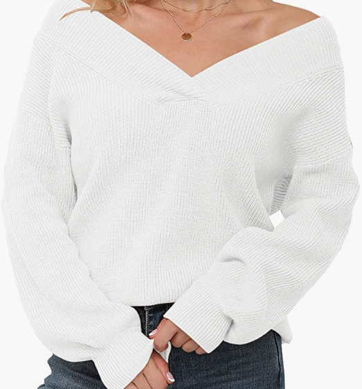 Sweater Long Sleeve Loose Tops V Neck Pullover Knit Sweater for Womens