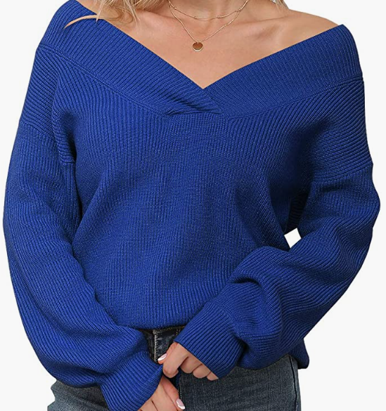 Sweater Long Sleeve Loose Tops V Neck Pullover Knit Sweater for Womens