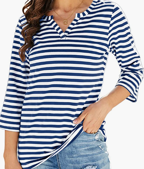Striped Henley Shirts Blouse