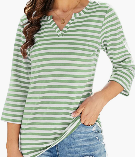 Striped Henley Shirts Blouse