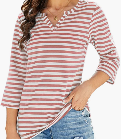 Striped Henley Shirts Blouse