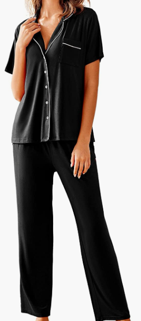 Sleepwear Pjs Short Sleeve Button Down Nightwear with Long Pants