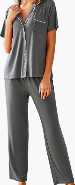 Sleepwear Pjs Short Sleeve Button Down Nightwear with Long Pants