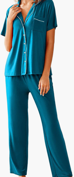 Sleepwear Pjs Short Sleeve Button Down Nightwear with Long Pants