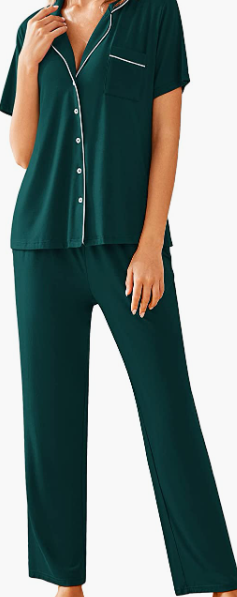 Sleepwear Pjs Short Sleeve Button Down Nightwear with Long Pants