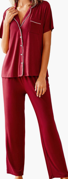 Sleepwear Pjs Short Sleeve Button Down Nightwear with Long Pants