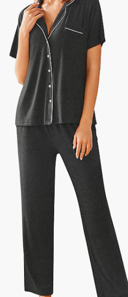 Sleepwear Pjs Short Sleeve Button Down Nightwear with Long Pants