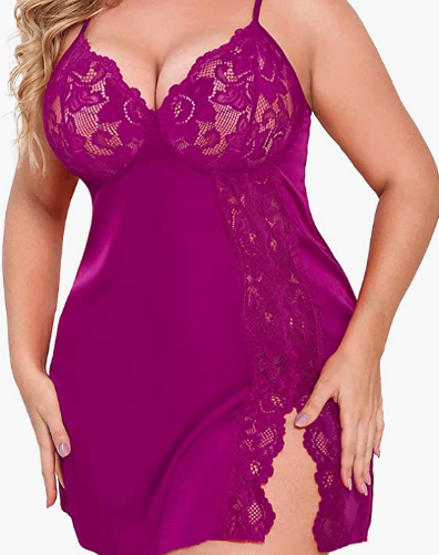 Women Sexy Nightgown Lace Side Slit Chemise