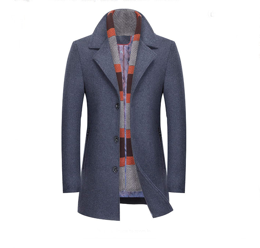 Classical Casual Style turndown collar Slim-fit Warm Wool Coat