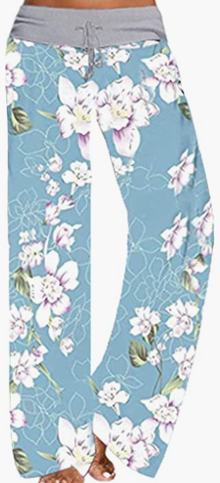 Print High Waist Drawstring Palazzo Wide Leg Pants