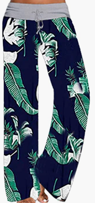 Print High Waist Drawstring Palazzo Wide Leg Pants
