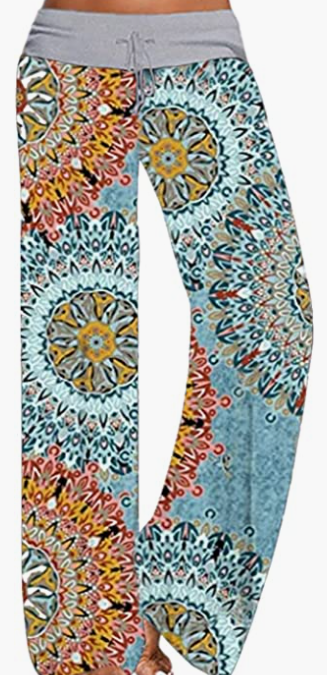 Print High Waist Drawstring Palazzo Wide Leg Pants