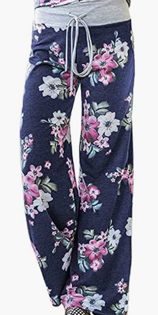 Print High Waist Drawstring Palazzo Wide Leg Pants