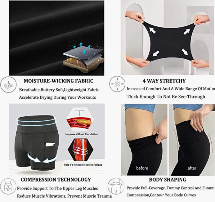 Workout Gym Running Biker Compression Shorts with Pockets