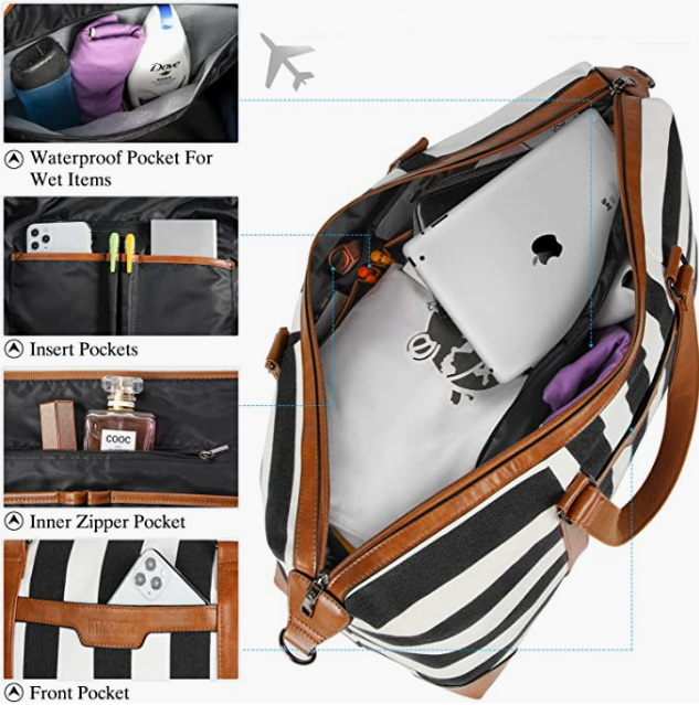 Waterproof Carry On Bag Canvas Overnight Bag with Toiletry Bag