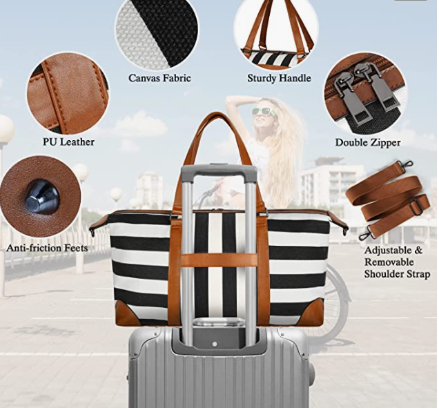 Waterproof Carry On Bag Canvas Overnight Bag with Toiletry Bag