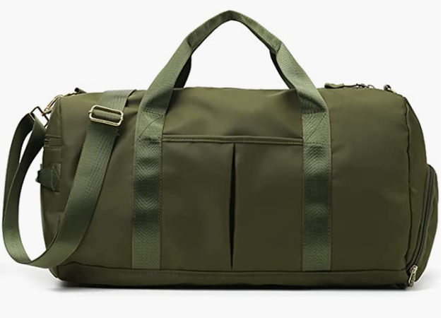 Travel Bags with Shoes Compartment and  Pocket & Trolley Sleeve Bag Army Green